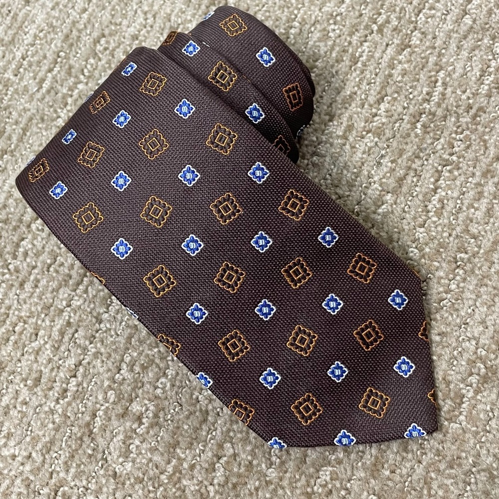 Brooks Brothers Makers Geometric Silk‎ Tie Brown Blue Orange Classic